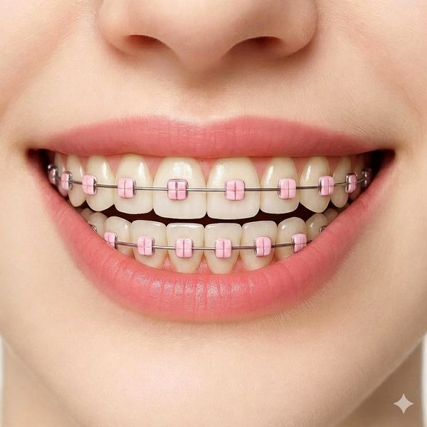 Light Pink braces color preview on real teeth